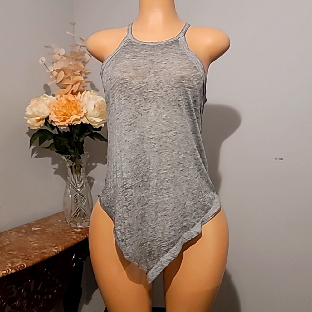 White Crow Heather Gray Sheer Razorback Tank Top